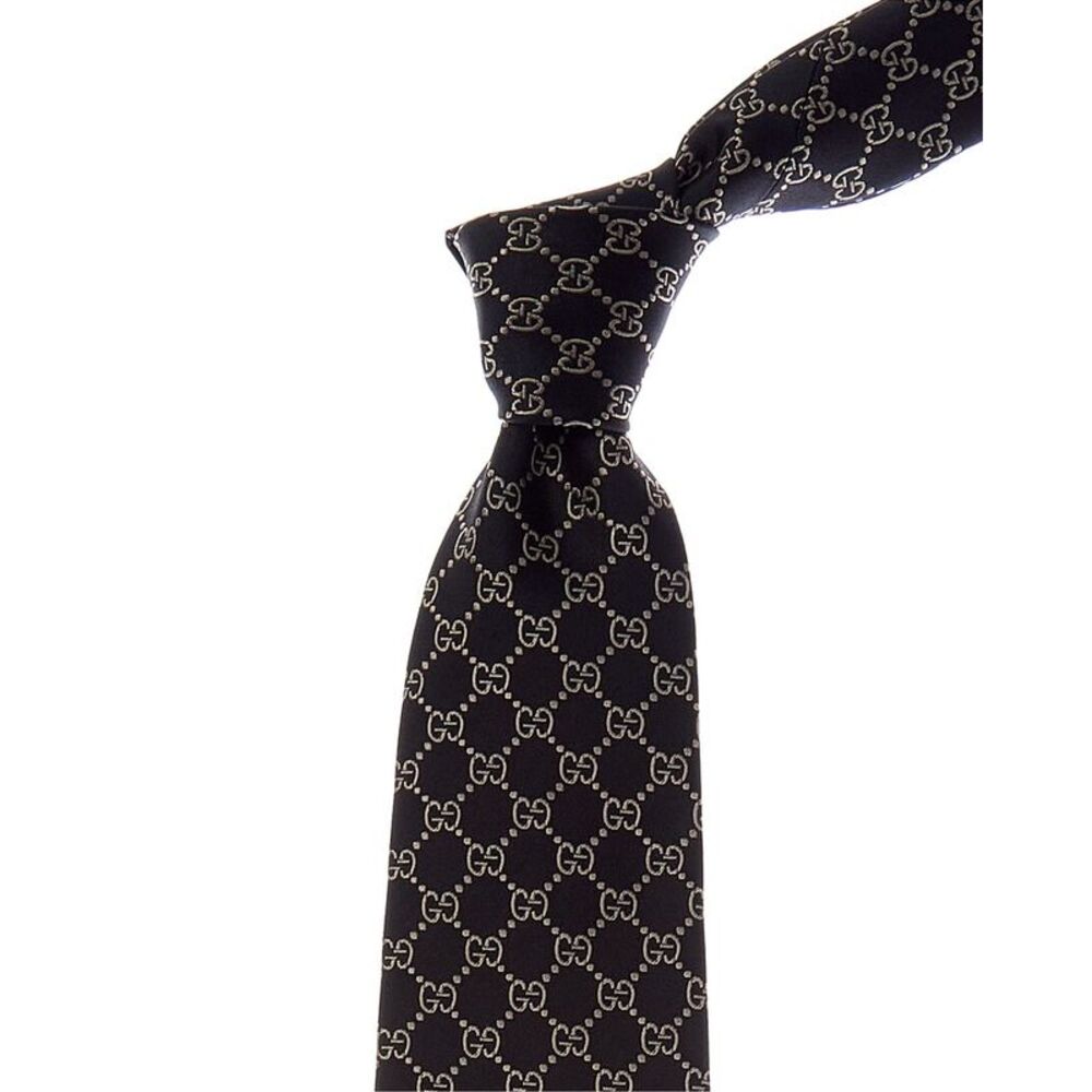 Gucci Black & White Gg Silk Tie, Black